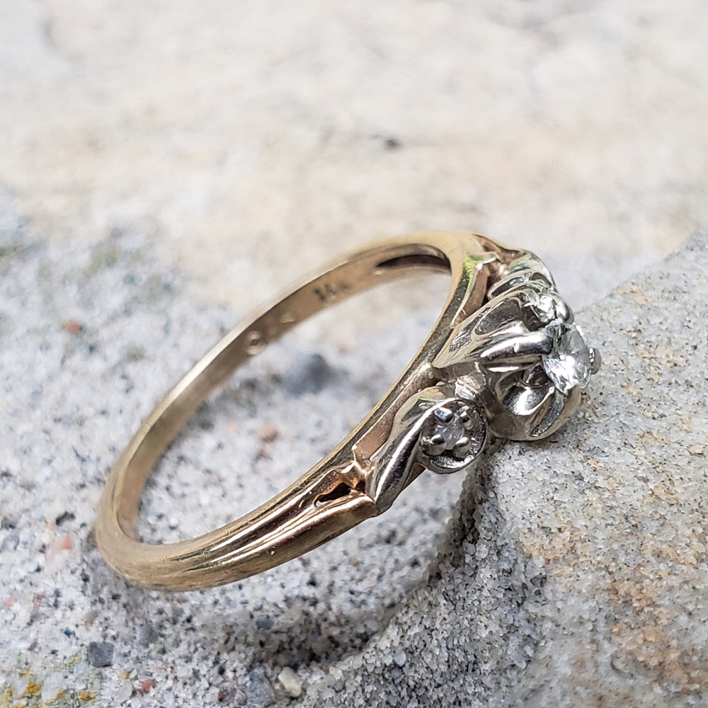 Vintage 1950s Diamond Engagement Ring / Promise Ring / Two Tone Diamond Engagement Ring