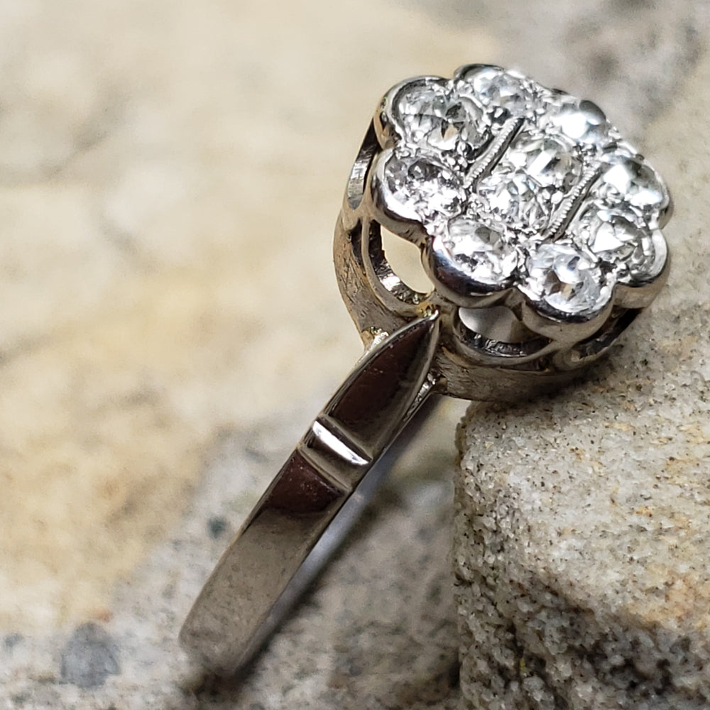 Edwardian Ring / Edwardian Diamond Cluster Ring / Old European Cut Diamond Cluster Ring