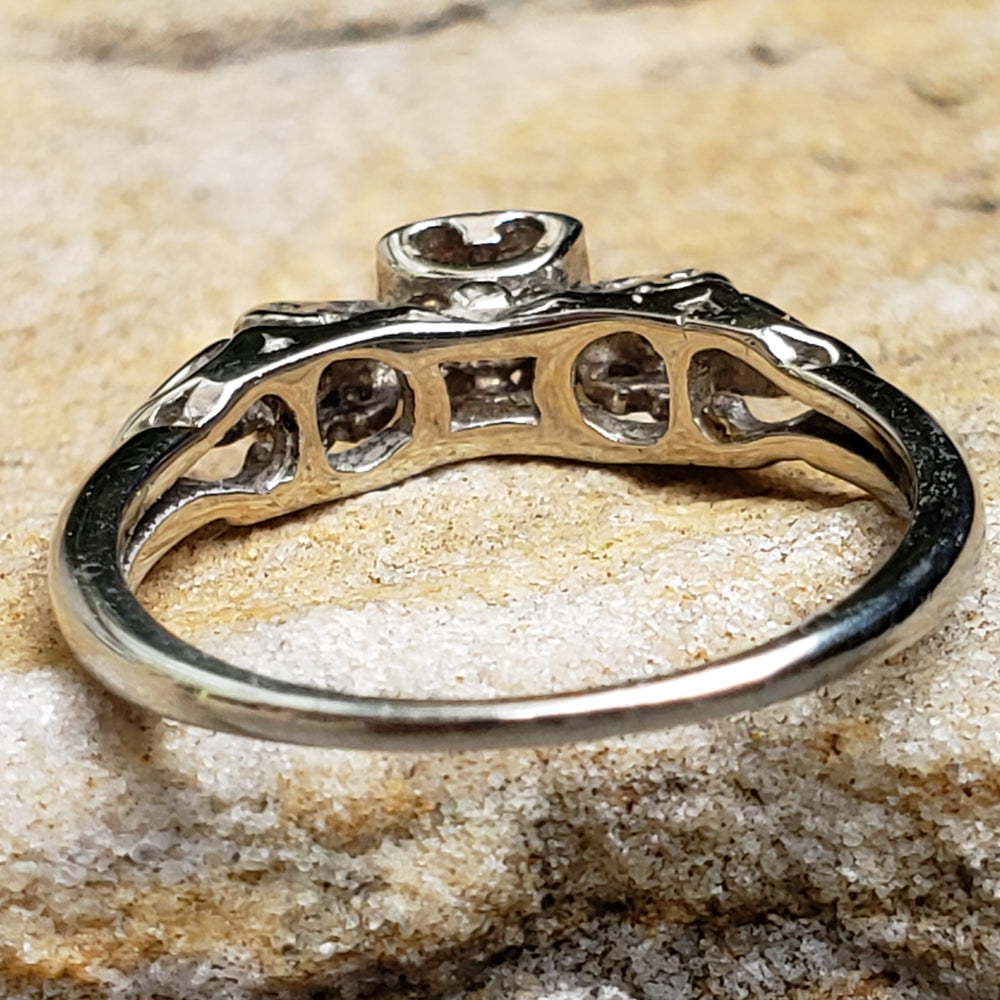 Vintage Three Stone Engagement Ring / 18K White Gold Diamond Promise Ring / Past Present Future Diamond Ring
