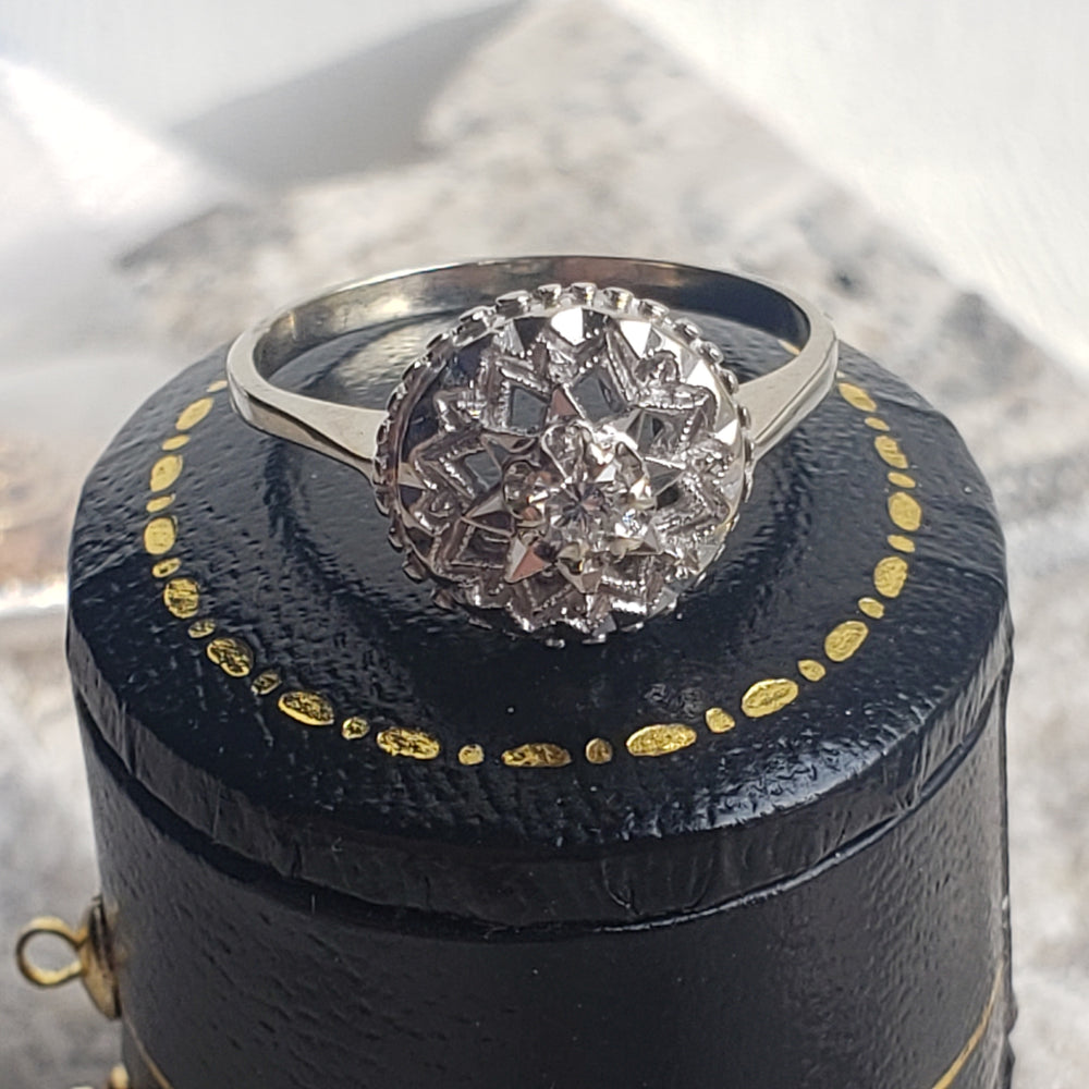 Illusion Set Diamond Engagement Ring / White Gold Diamond Engagement Ring / Art Deco Engagement Ring