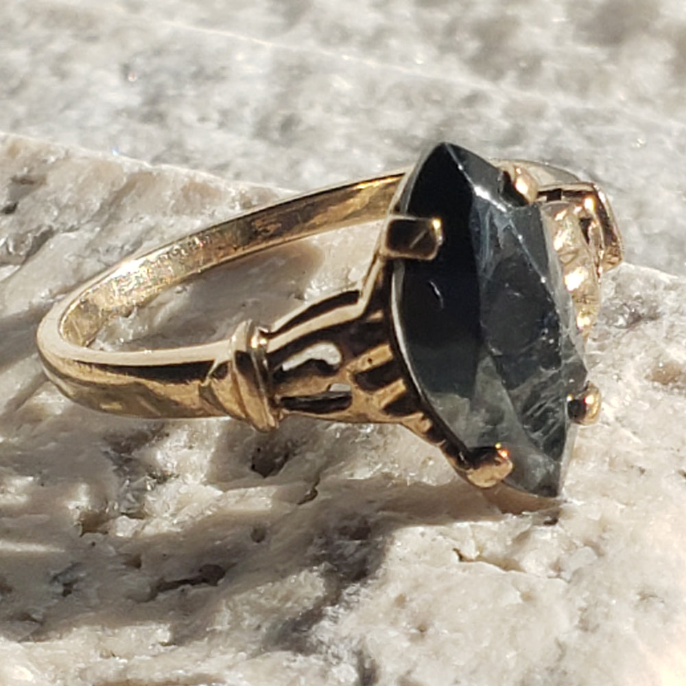 Art Deco Hematite Ring / Hematite Gold Ring