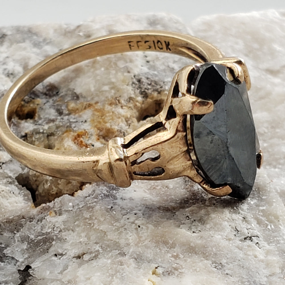 Art Deco Hematite Ring / Hematite Gold Ring