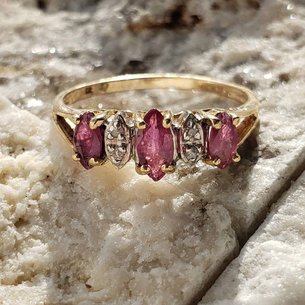 Natural Ruby and Diamond Ring / July Birthstone Ring / Red Ruby and Diamond Ring / Marquise Ruby Band