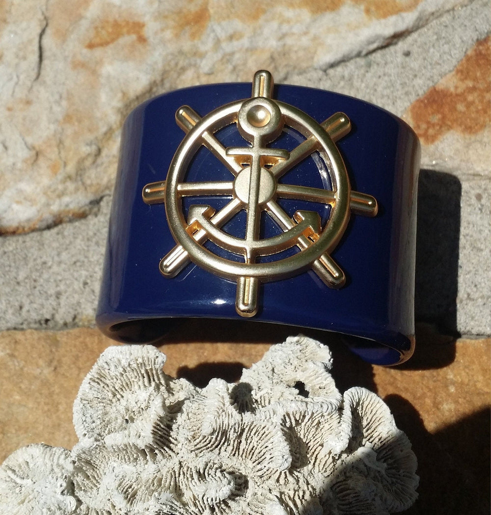 Nautical Cuff Bracelet / Anchor and Ship's Wheel Cuff Bracelet / Mud Pie Bracelet