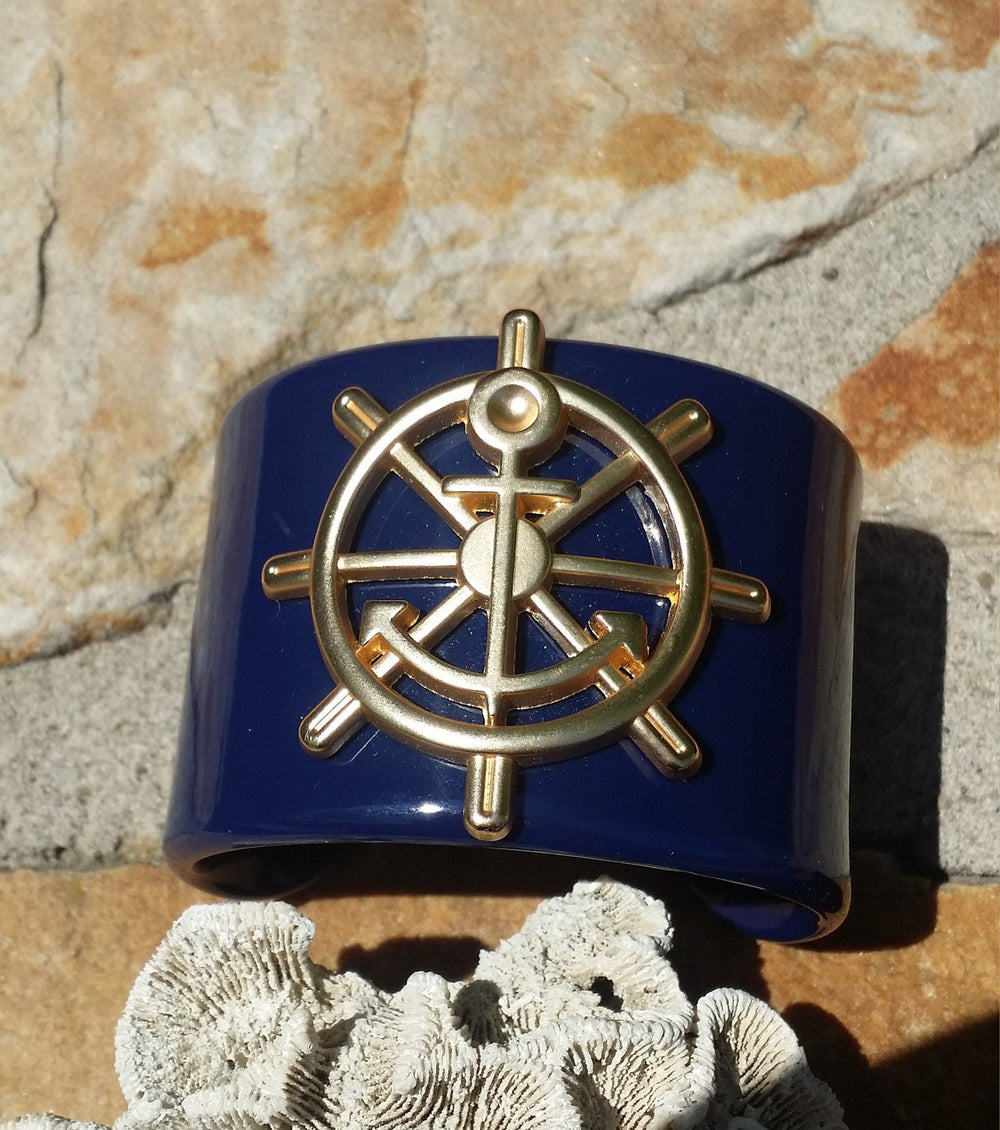 Nautical Cuff Bracelet / Anchor and Ship's Wheel Cuff Bracelet / Mud Pie Bracelet