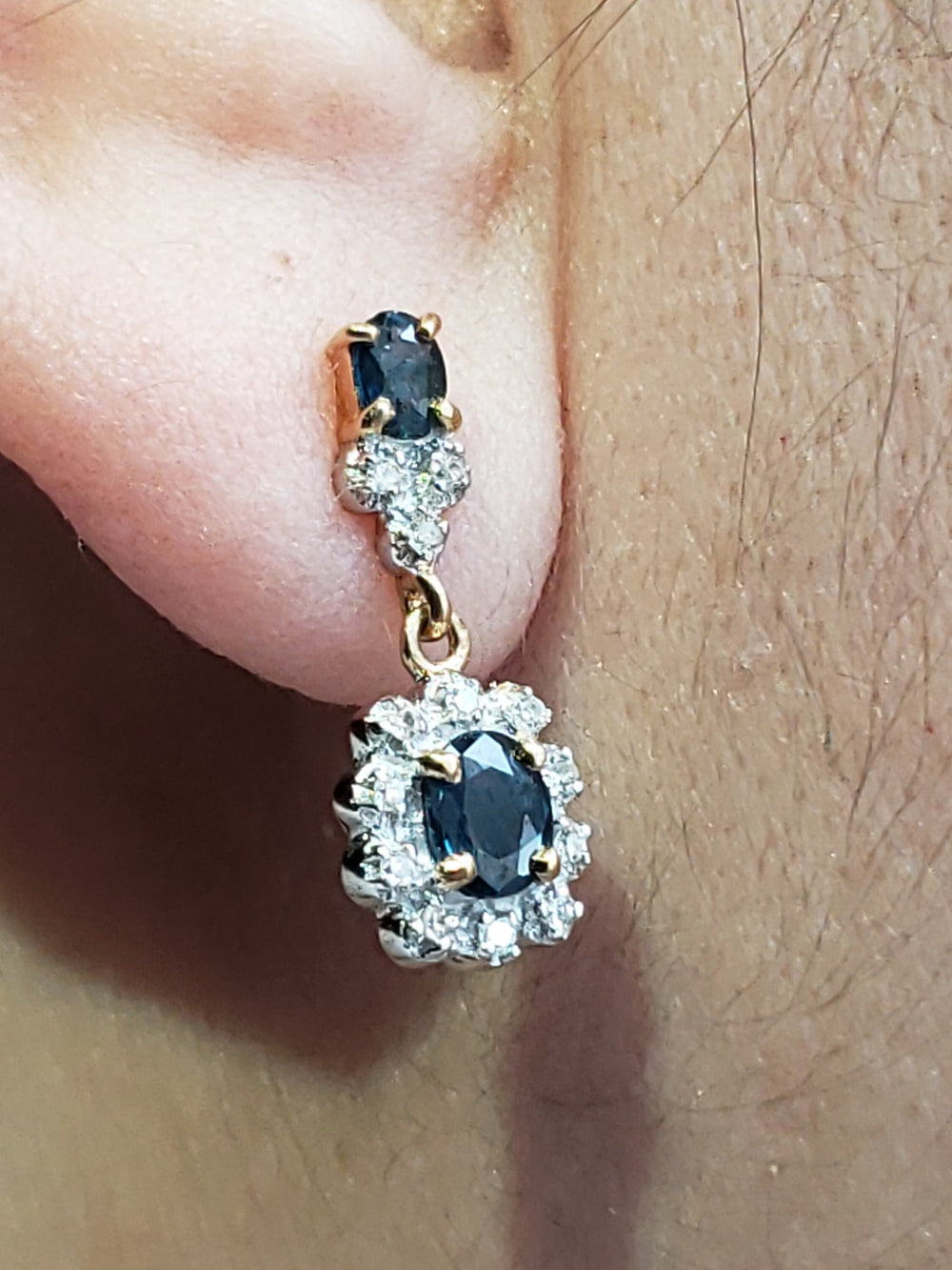 Sapphire and Diamond Earrings / Sapphire and Diamond Cluster Earrings / Princess Diana - Kate Middleton Cluster Earrings