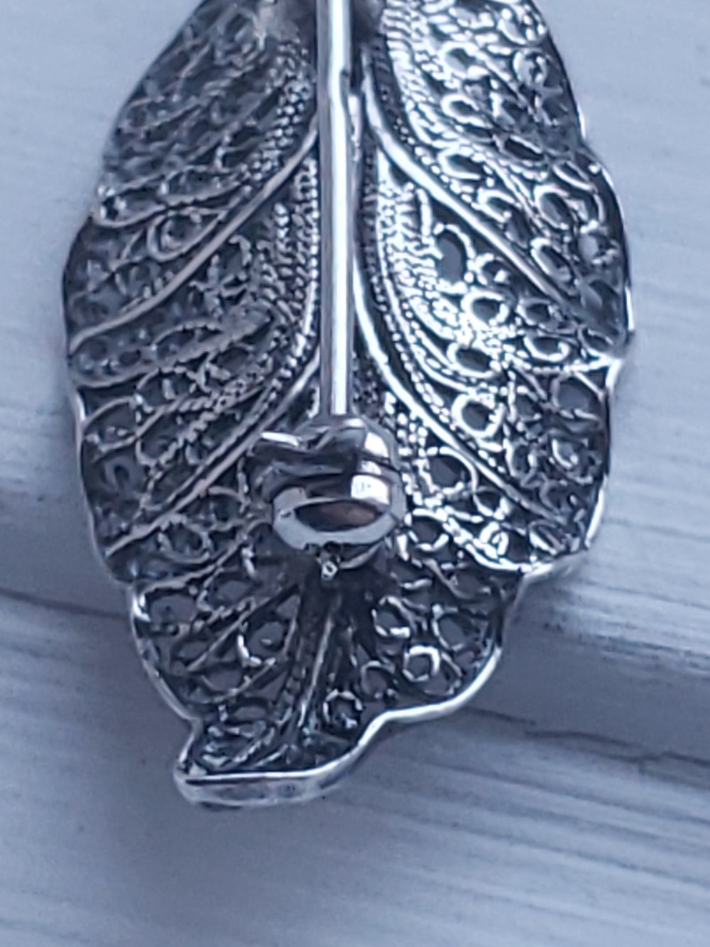 Portuguese Silver Filigree Brooch / Porto Portugal Brooch / Leaf Brooch