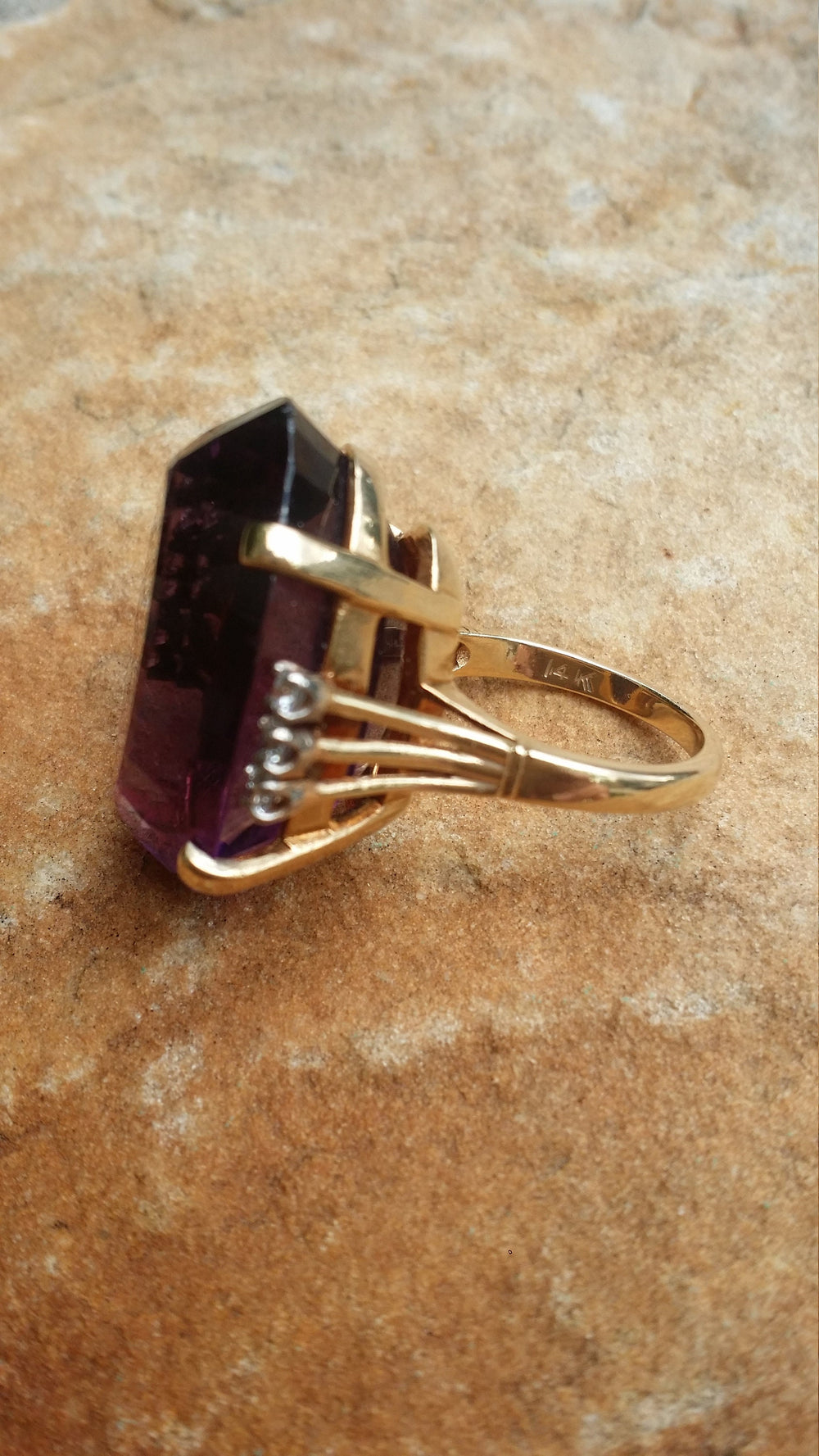Amethyst Cocktail Ring with Diamonds / Large Amethyst Retro Ring / Statement Amethyst Ring with diamonds