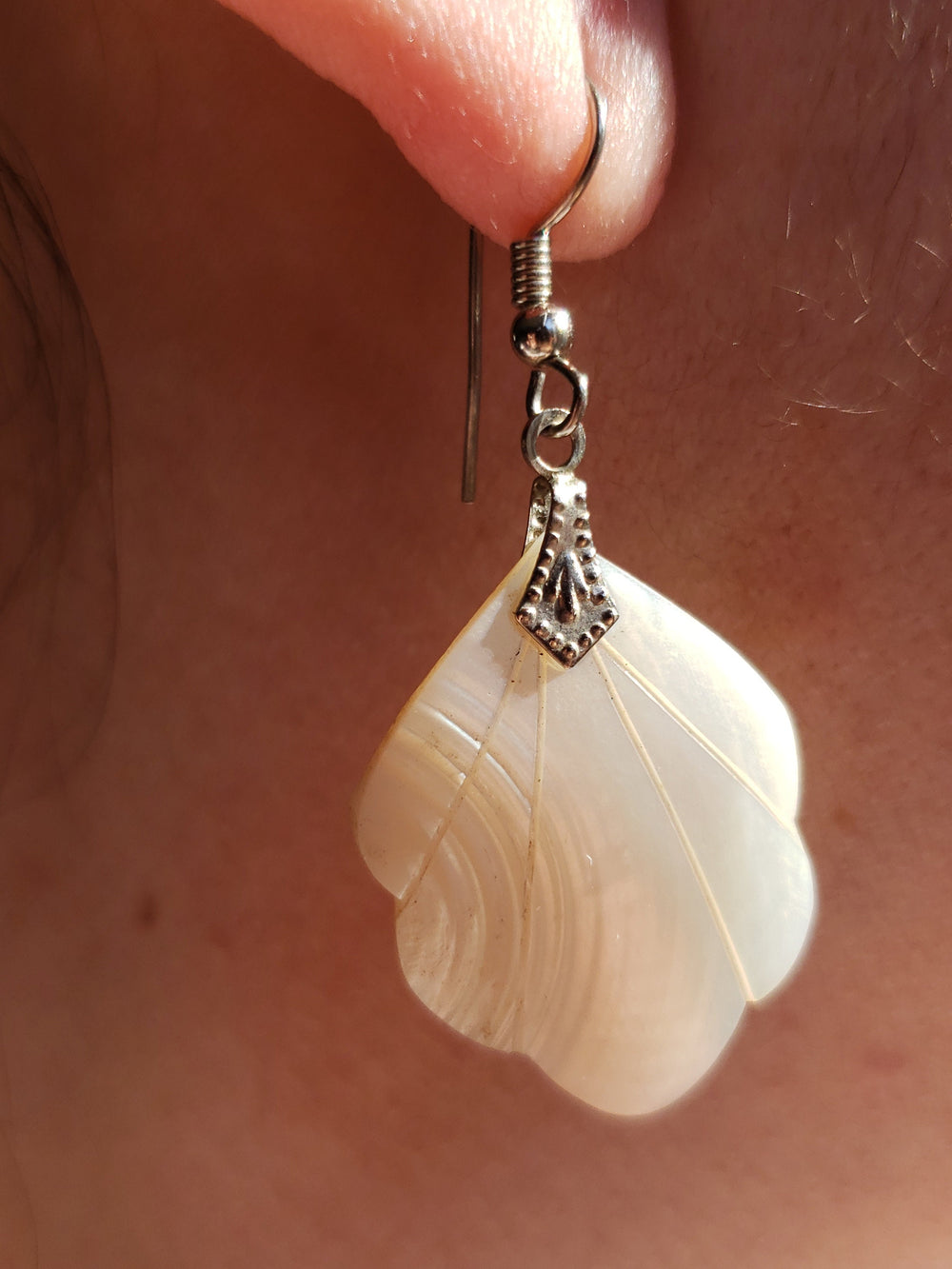 Mother of Pearl Carved Shell Earrings