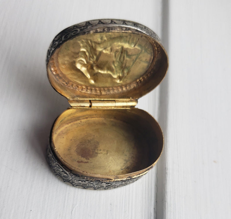 Silver Plate pill box / Gold Wash Interior