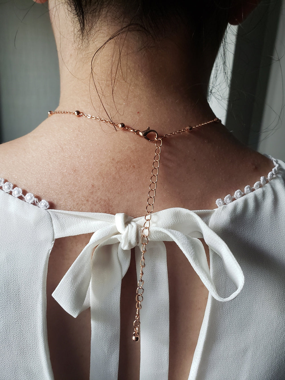 Modern Rose Gold Plated Rhinestone Necklace / Rose Gold Station Necklace / Y Necklace