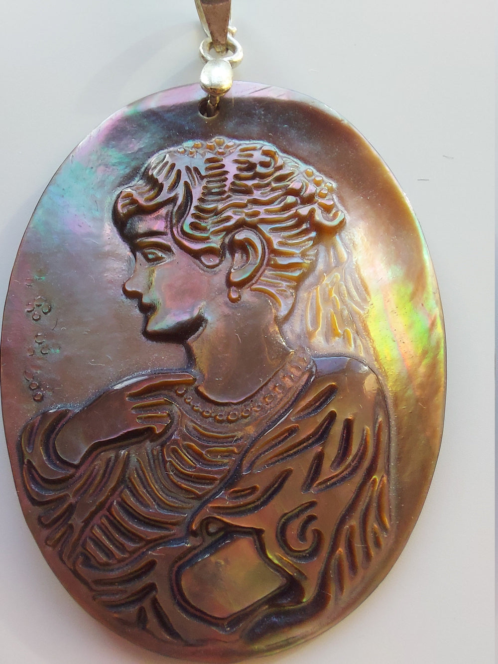 Black Shell Carved Cameo / Shell Cameo and chain / Carved Cameo / Mother of Pearl Cameo