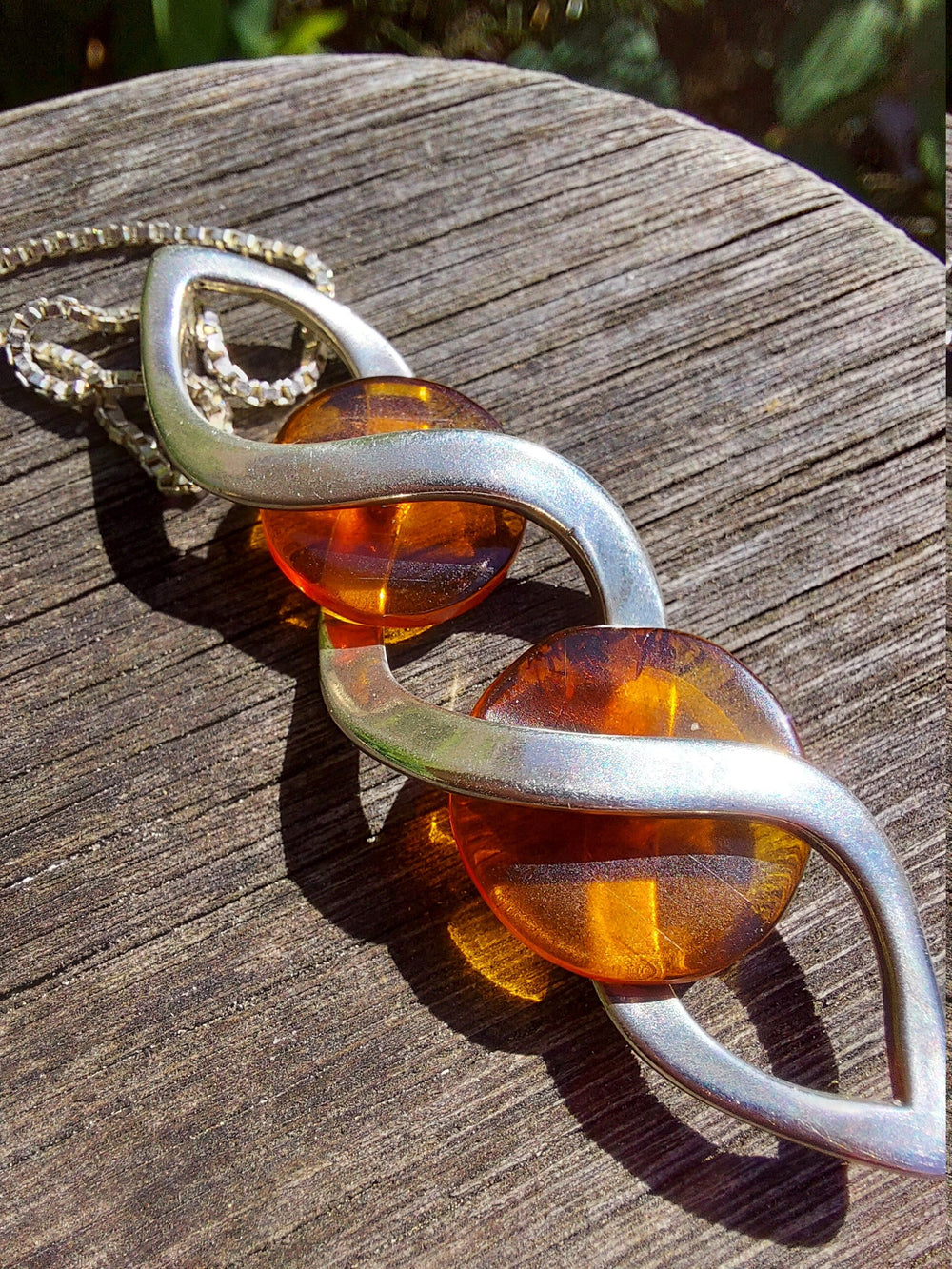Natural Amber Infinity Necklace / Silver and Amber Pendant / Baltic Amber Jewellery