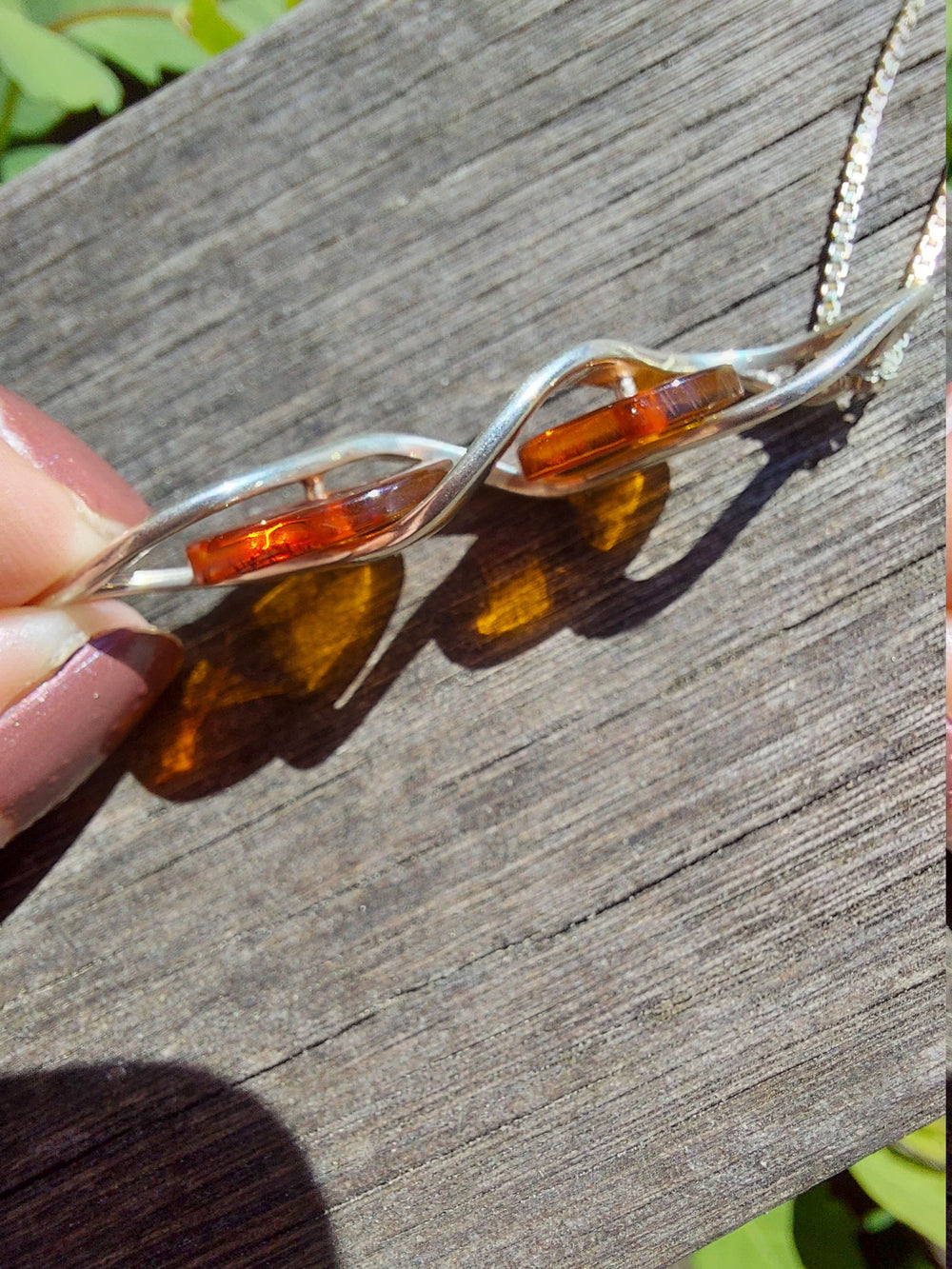 Natural Amber Infinity Necklace / Silver and Amber Pendant / Baltic Amber Jewellery