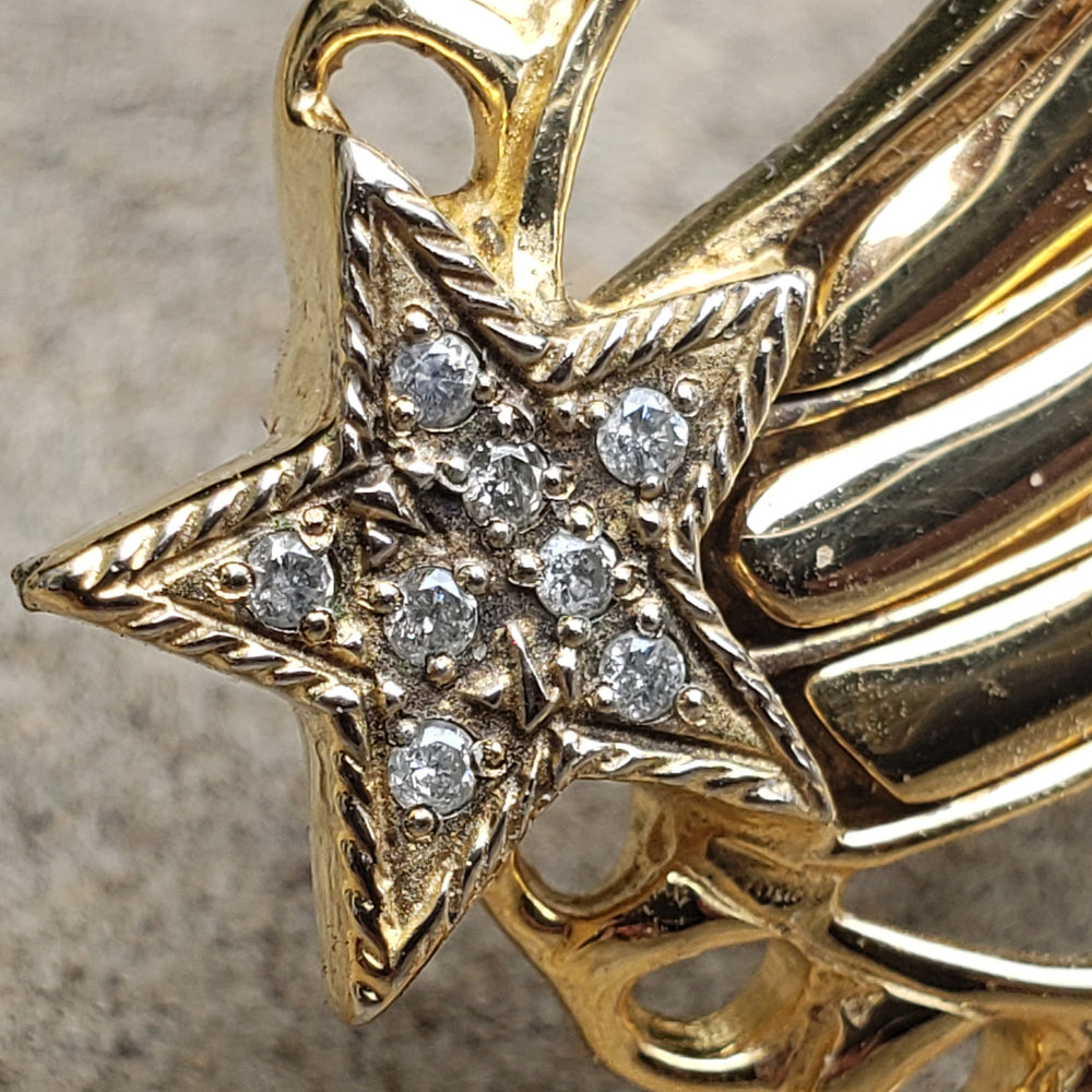 1940s Diamond Patriotic Brooch / Diamond Star Vintage Brooch / Sterling Silver War Time Brooch