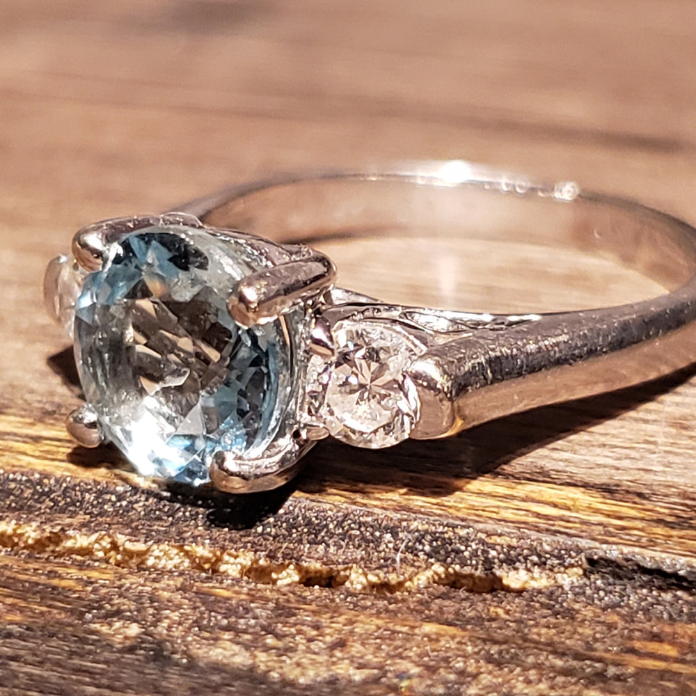 Aquamarine Engagement Ring / Aquamarine and Diamonds Ring / Three stone Aquamarine Ring / March Birthstone