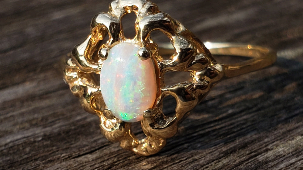 Opal Ring / Natural White Opal Ring / October Birthstone / White Opal / Opal and Gold