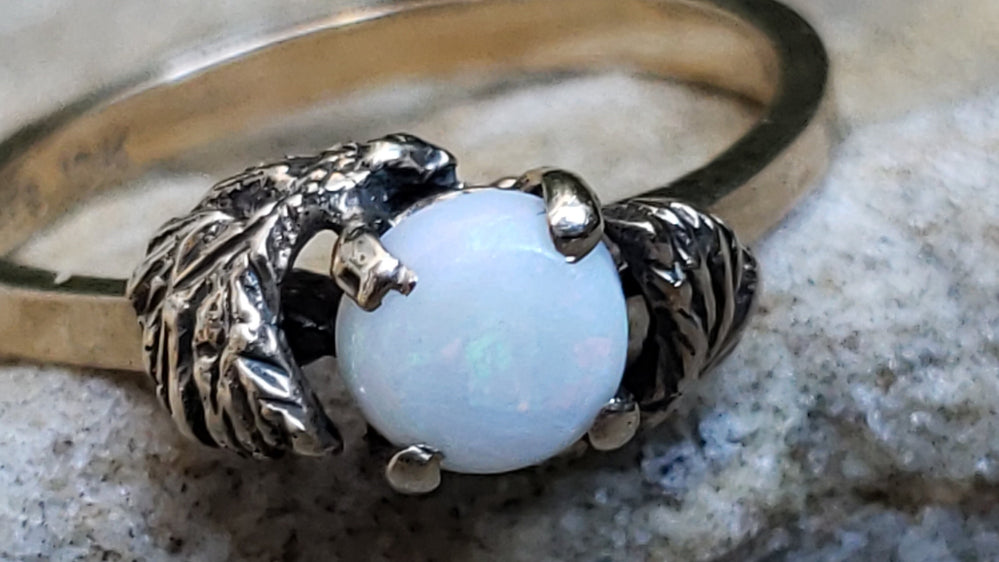 White Opal Ring / Gold and Opal Ring / October Birthstone Ring