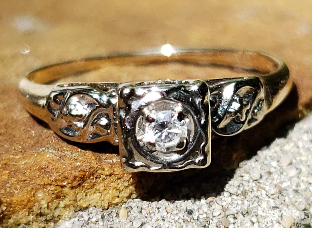 Art Deco Engagement Ring / Single Cut Diamond Illusion setting