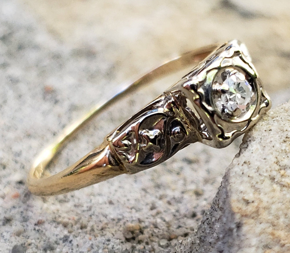 Art Deco Engagement Ring / Single Cut Diamond Illusion setting