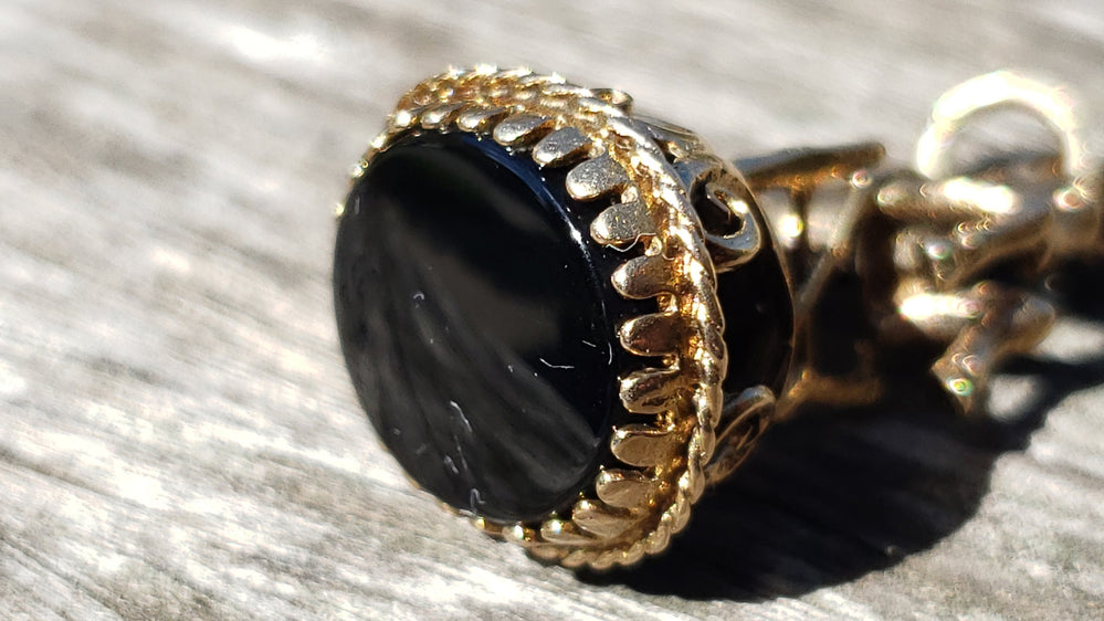 9K Gold Horse Fob / Fob in 9k Gold and Onyx