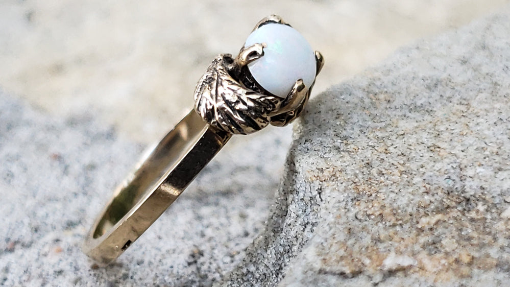 White Opal Ring / Gold and Opal Ring / October Birthstone Ring
