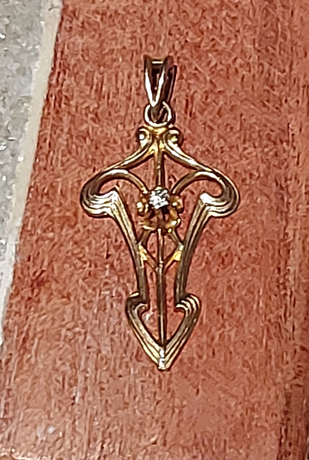 Ethereal Art Nouveau Pendant with Diamond / Gold Art Nouveau Pendant / Diamond Pendant / Antique Diamond Pendant