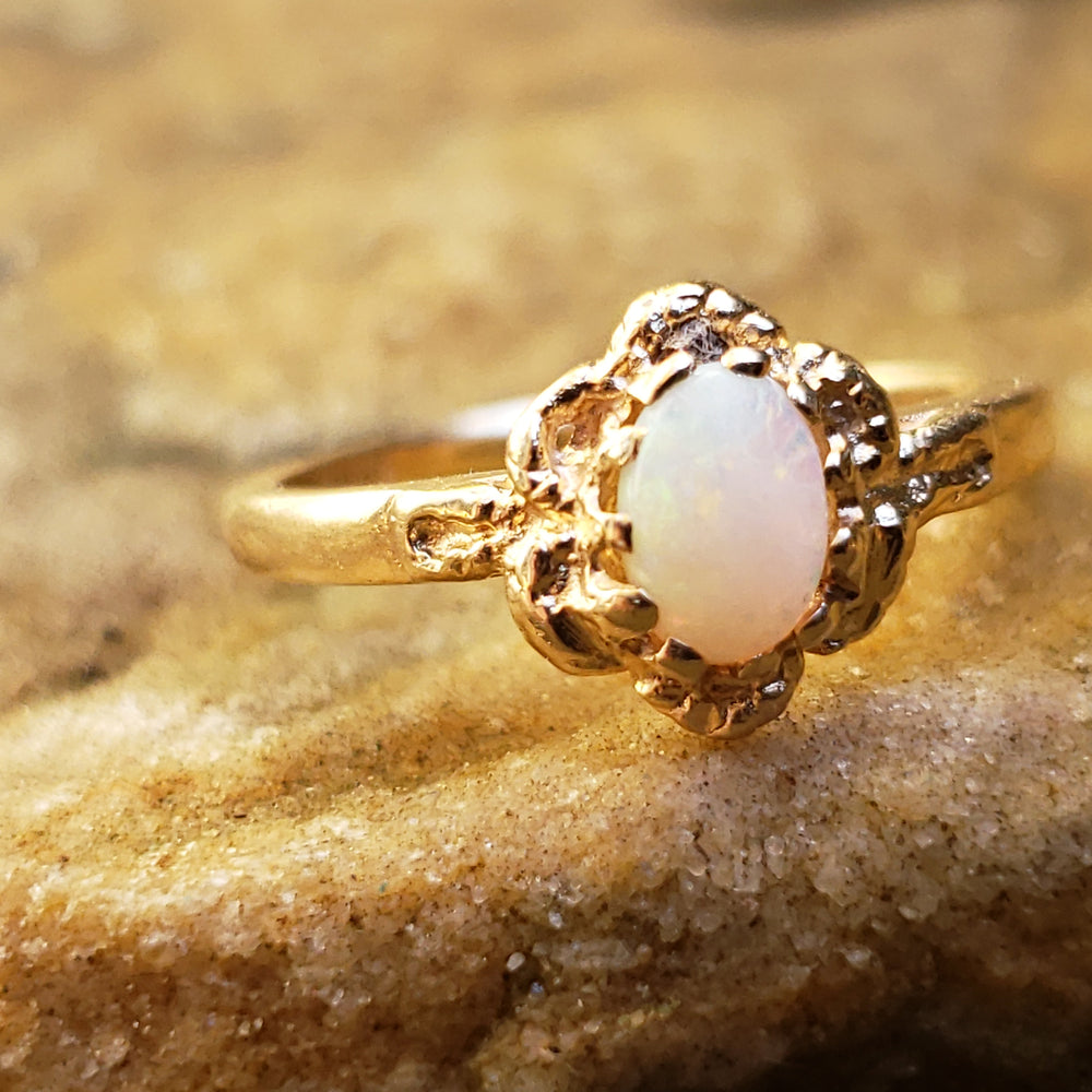 Opal Ring / Opal Solitaire Ring / October Birthstone Ring / White Opal