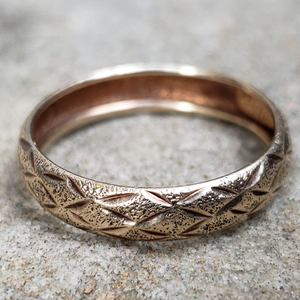 10K Gold Patterned Band / Diamond Patterned and Etched Yellow Gold Band / Yellow Gold Patterned Band