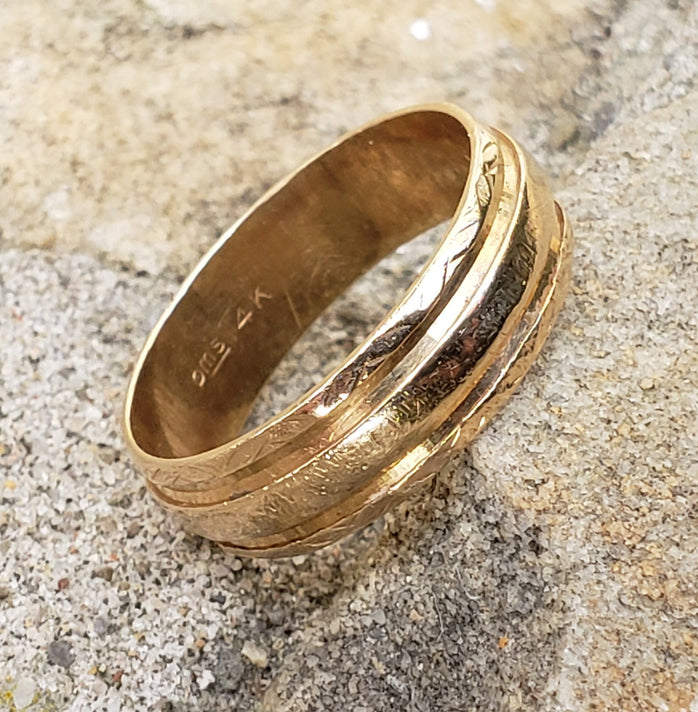 Wide Yellow Gold Band / Stacking Band / Wedding Band / Engraved Wide Band