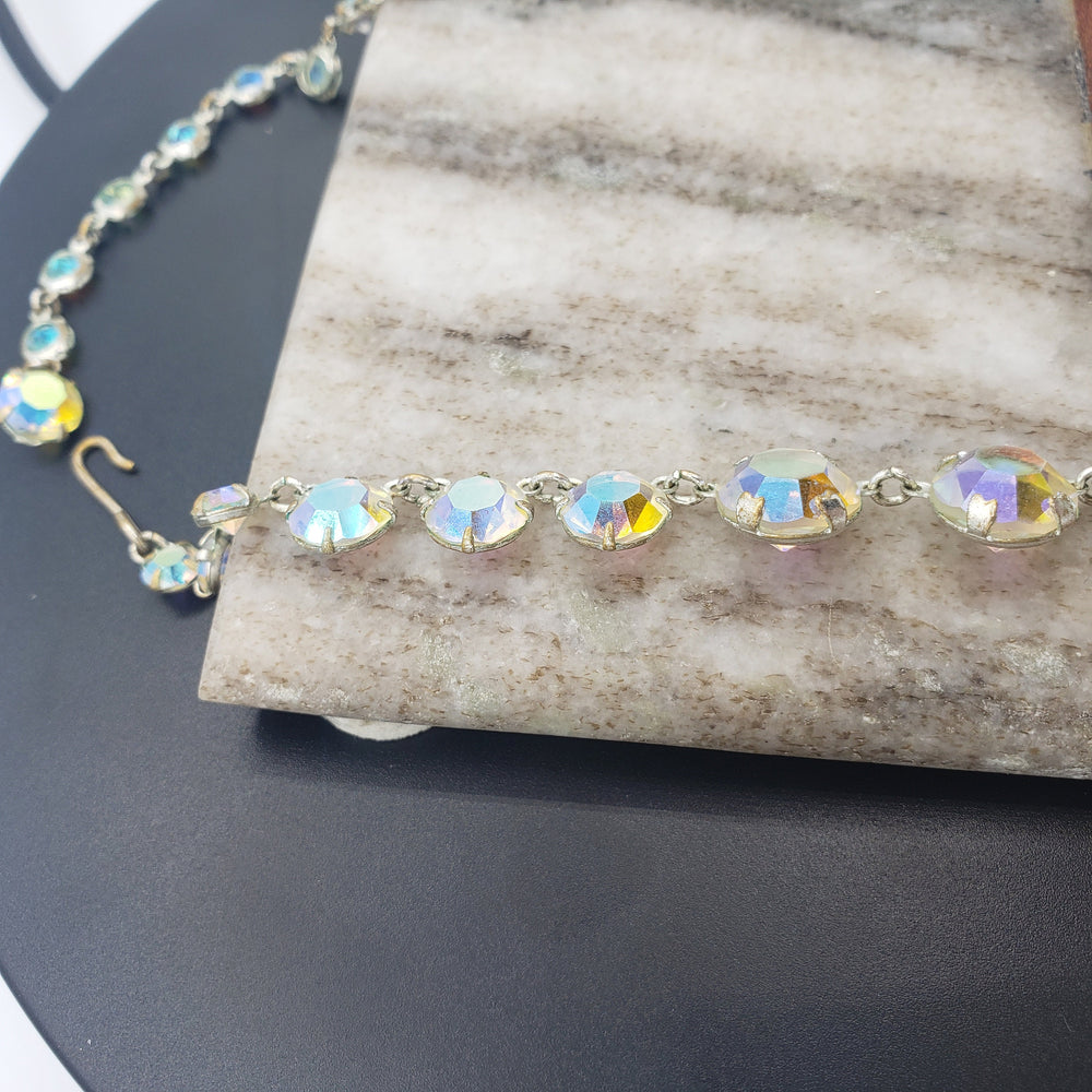 Aurora Borealis rivière necklace / Vintage 1950s Crystal Necklace / Choker Necklace