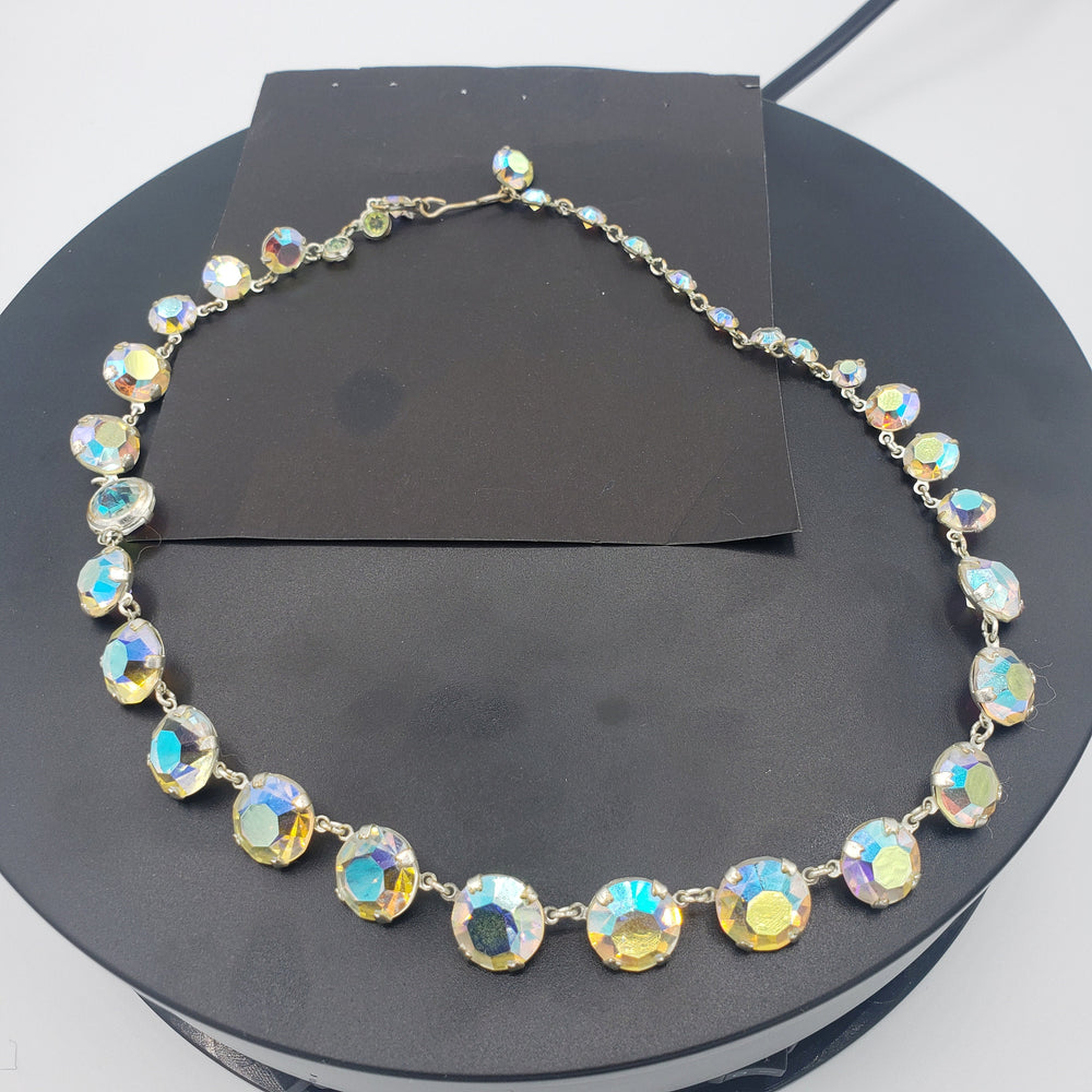 Aurora Borealis rivière necklace / Vintage 1950s Crystal Necklace / Choker Necklace