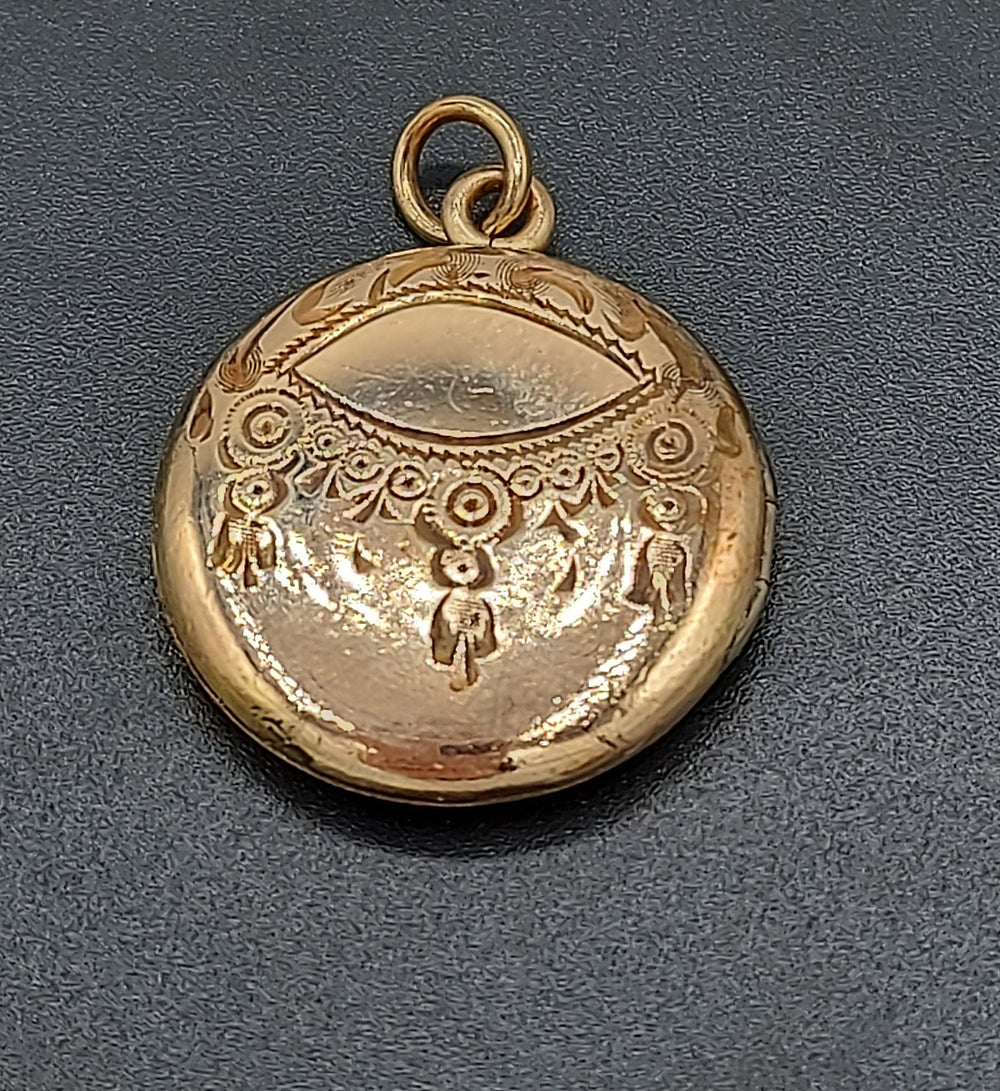 Gold Filled Locket / Round Gold Filled Engraved Locket / Edwardian Antique Locket