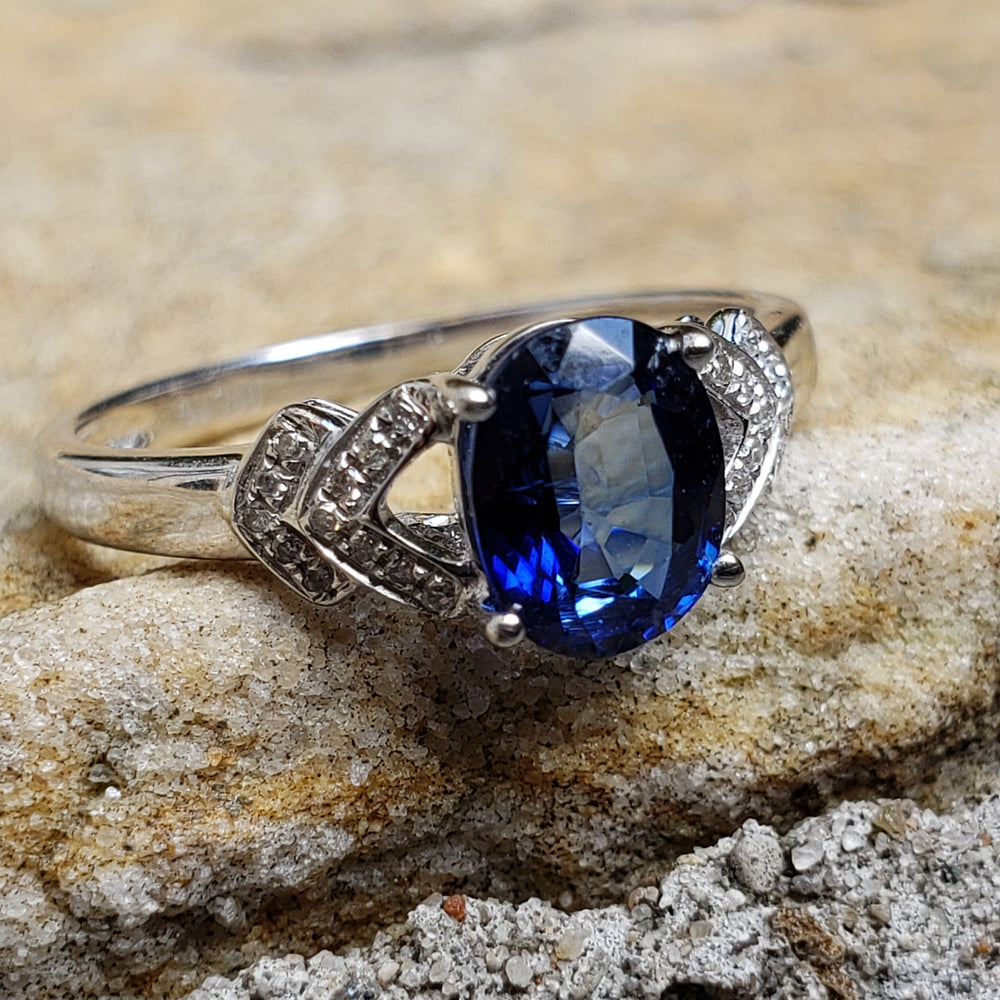 Sapphire Doublet and Diamond Ring / Blue Sapphire Doublet Engagement Ring / September Birthstone Ring