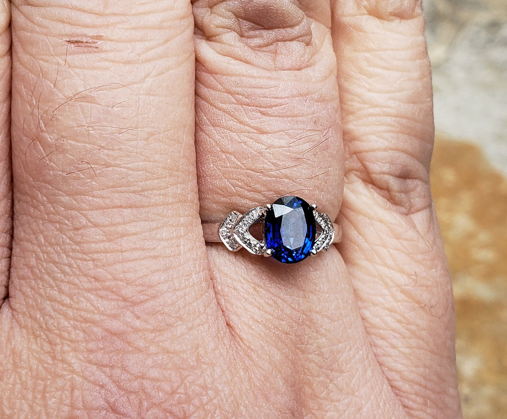 Sapphire Doublet and Diamond Ring / Blue Sapphire Doublet Engagement Ring / September Birthstone Ring