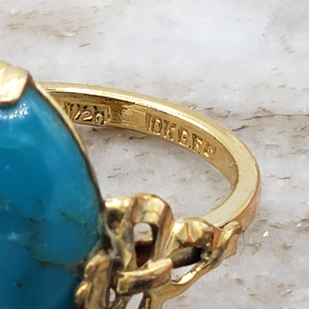 Vintage Turquoise Ring / Gold and Blue Turquoise Ring / Natural Un-Dyed Blue Turquoise