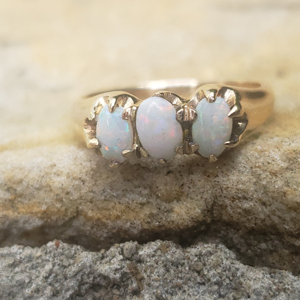 Antique Victorian Opal Ring / Three Stone Victorian Ring / October Birthstone