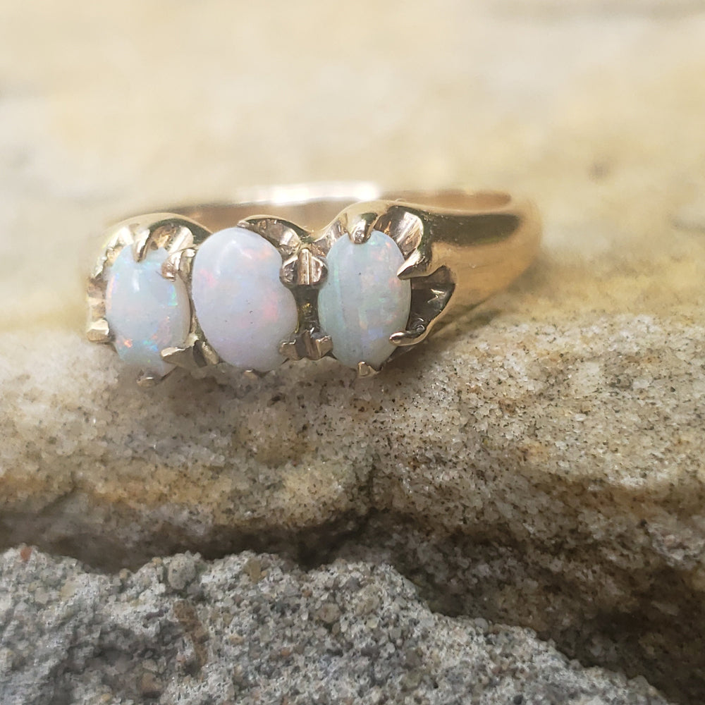 Antique Victorian Opal Ring / Three Stone Victorian Ring / October Birthstone