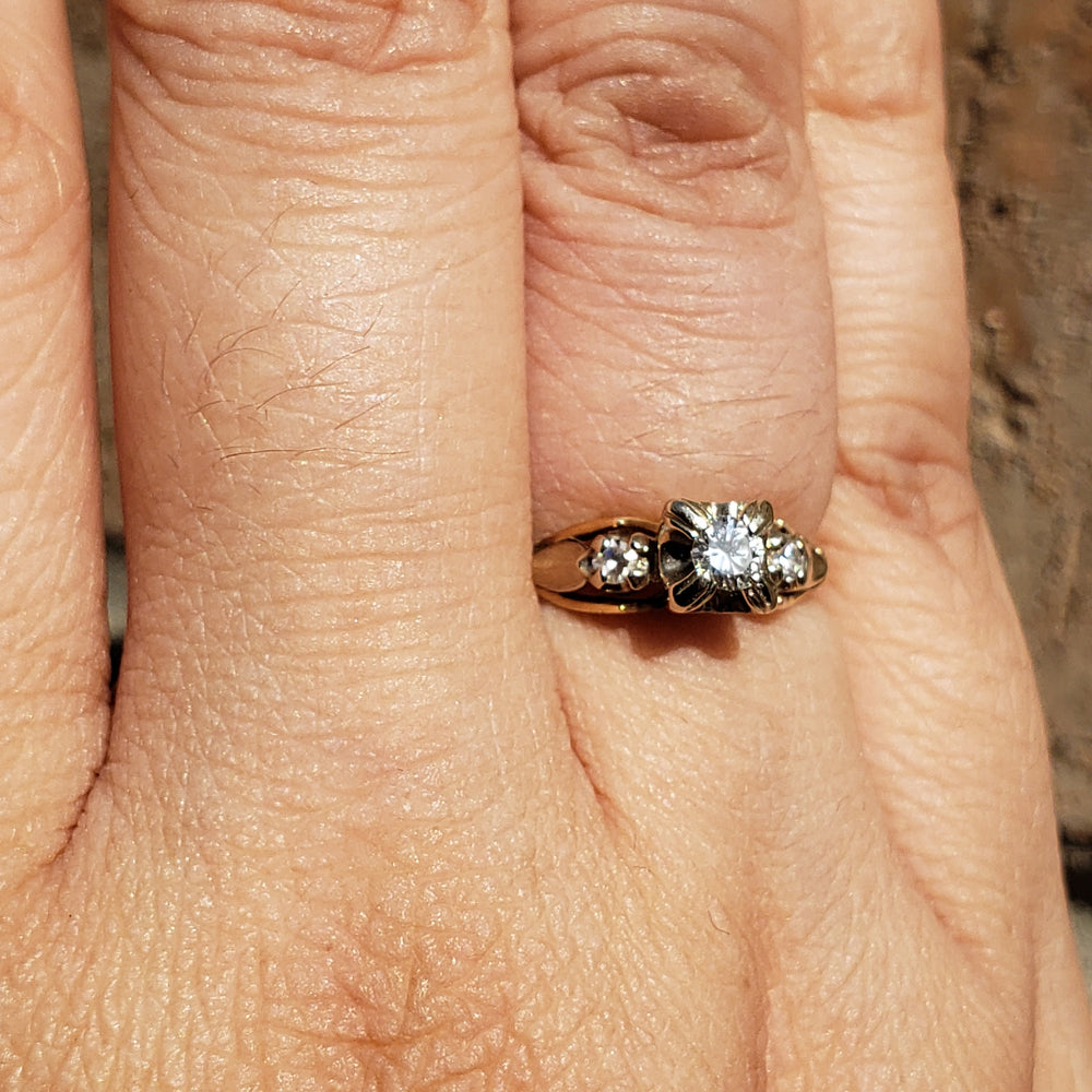 Vintage Mid-Century Diamond Engagement Ring / Three Stone Diamond Ring / Deco Diamond Engagement Ring