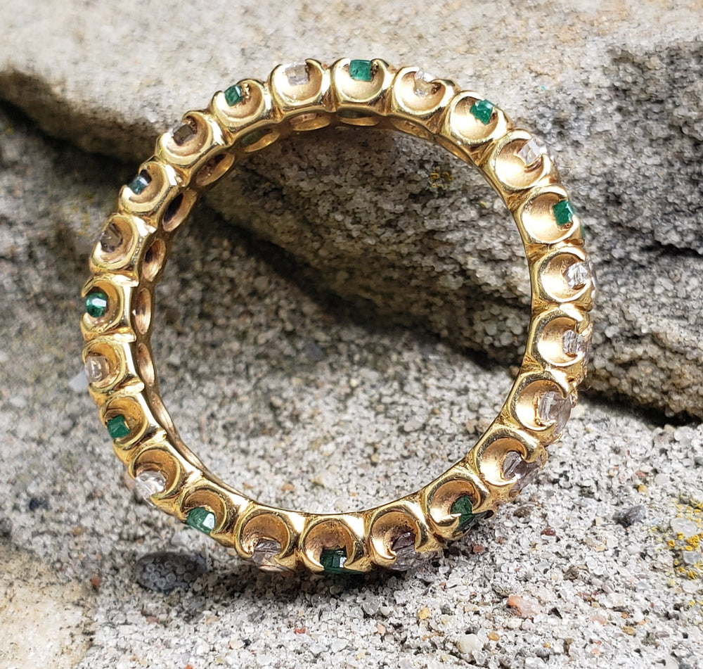 CZ and Emerald Eternity Ring / Emerald Anniversary Band / May Birthstone / 18K Yellow Gold Emerald and CZ Eternity Band