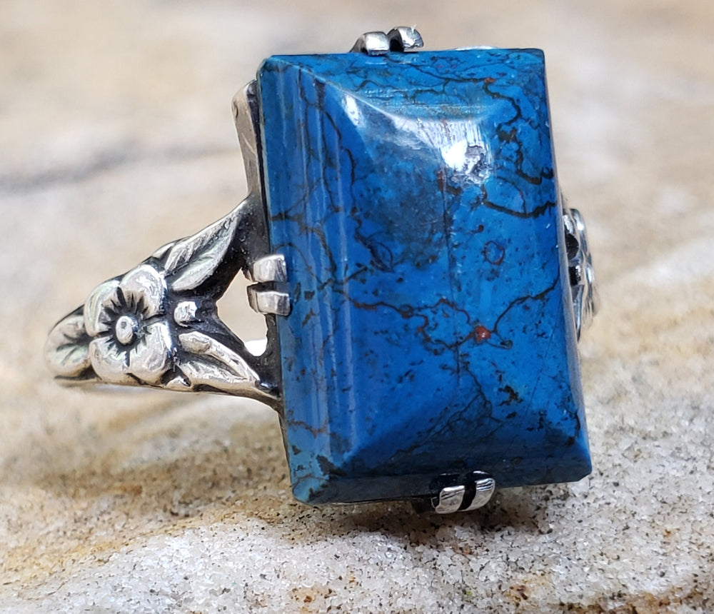 Art Deco Magnesite Ring / Blue Magnesite Art Deco Silver Ring