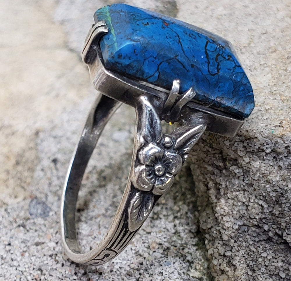 Art Deco Magnesite Ring / Blue Magnesite Art Deco Silver Ring