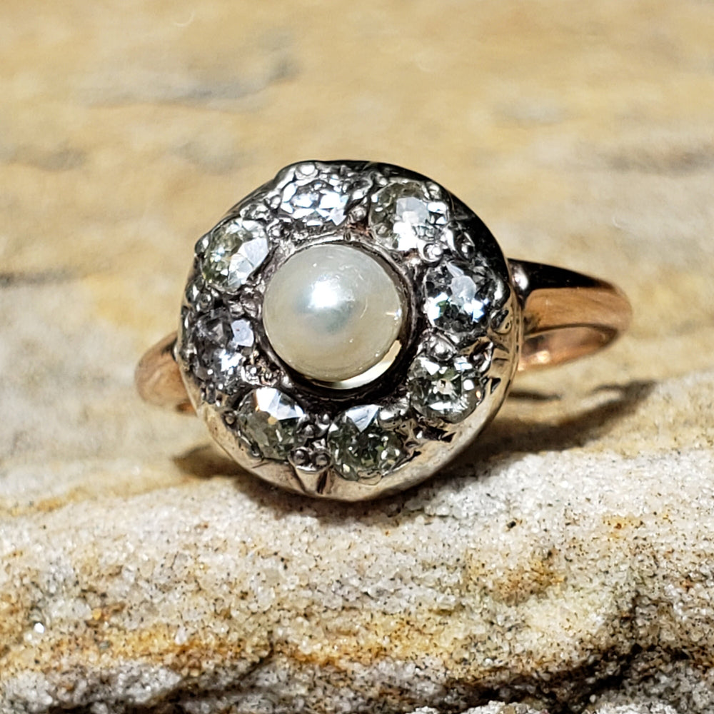 Antique Georgian Pearl and Diamond Ring / Antique Diamond and Pearl Ladies Ring / Appraised Antique Pearl Cluster Ring