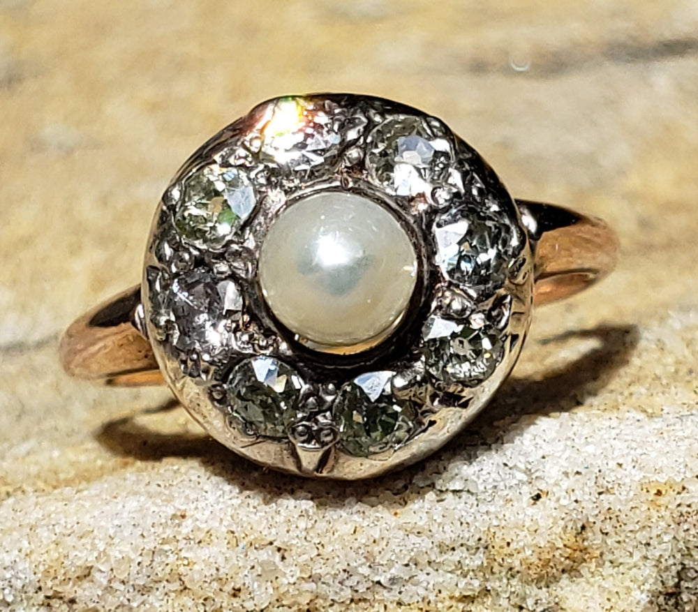 Antique Georgian Pearl and Diamond Ring / Antique Diamond and Pearl Ladies Ring / Appraised Antique Pearl Cluster Ring