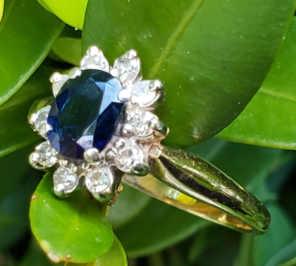 Sapphire Cluster Ring / Lady Diana Kate Middleton Engagement Ring / Sapphire Engagement Ring / Dark Sapphire Ring