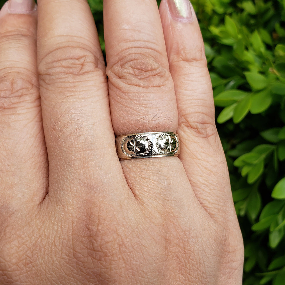 14K Engraved White Gold Wedding Band Hand Engraved Gold Band