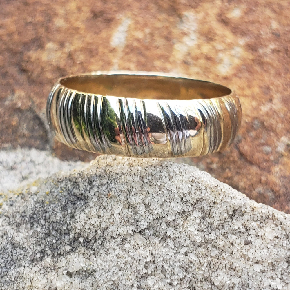 Gold Patterned Band / Two Tone Patterned Wedding Band / Stacking Band / Wide Band / 10K Two Tone Gold Siffari Band