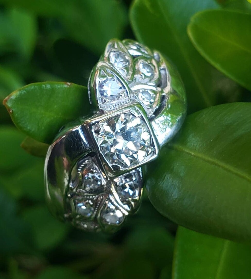 Art Deco Diamond Engagement Ring Diamond Solitaire with Leaves